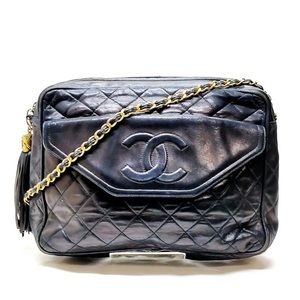100% Authentic Chanel Shoulder Bag  Black Leather